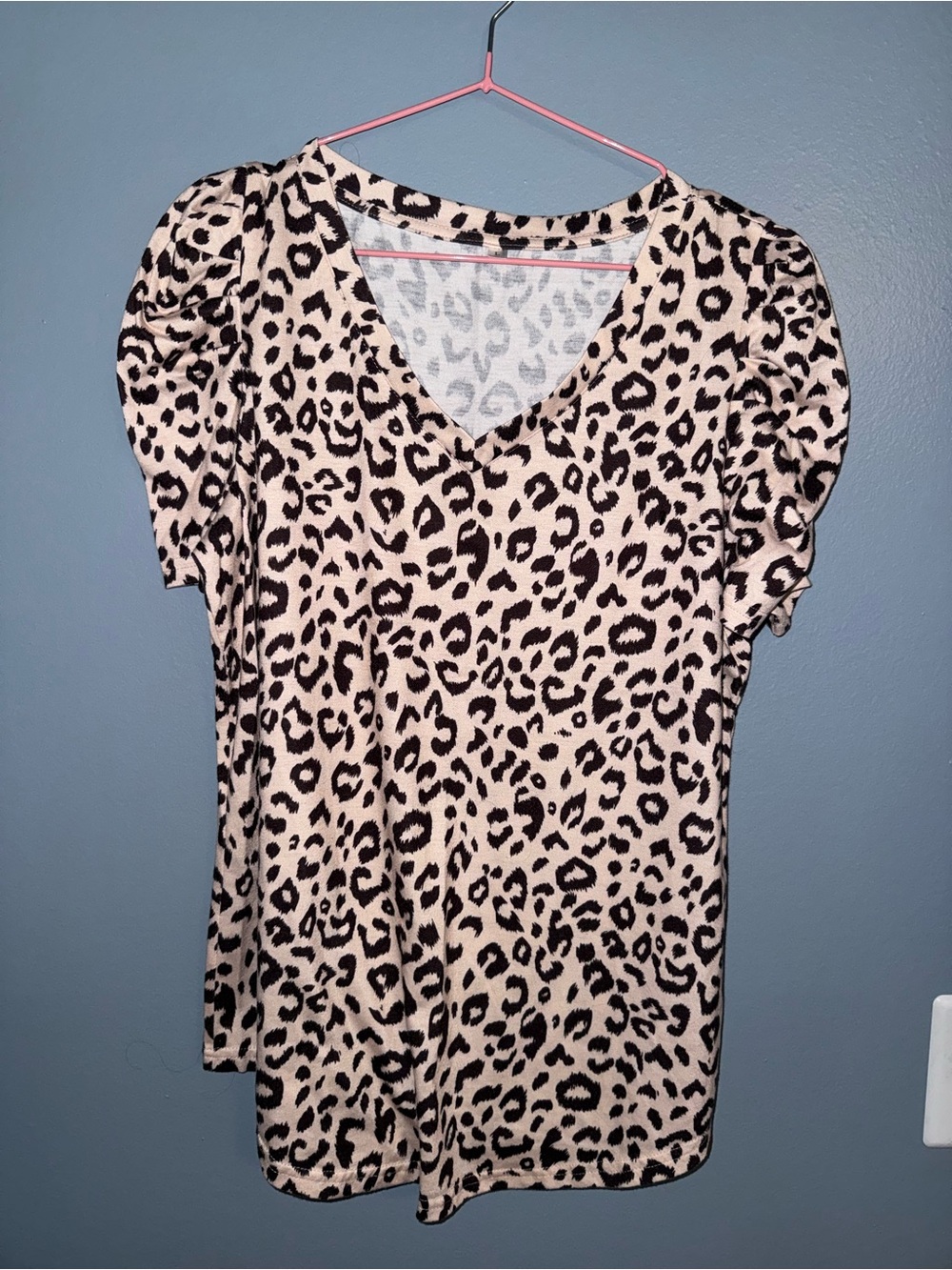 Leopard Print V-Neck Women's Top in Beige and Black